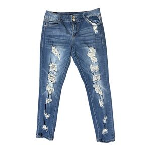Almost Famous Distressed Ripped Skinny Jeans - Blue 13 waist 15.5 is 27